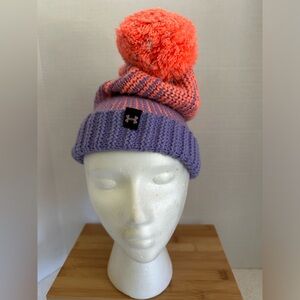 Under Armour Girl’s Sz OSFA Youth Winter Beanie Hat Purple & Sherbet peach Color